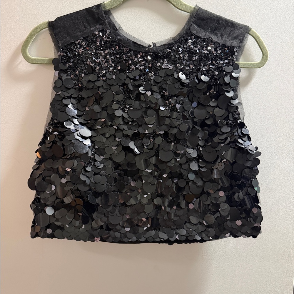 Aje Black Sequin Crop Tank with Branded Tag